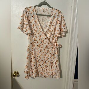 Amazon Cream and Orange Floral Mini Dress